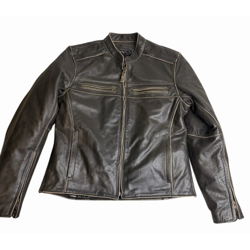 Black Brand Vintage Rebel Leather Motorcycle Jacket Brown Women's Medium MD